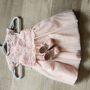 18-24mo Baby Girl Pink Lace Embroidery Dress with shoes